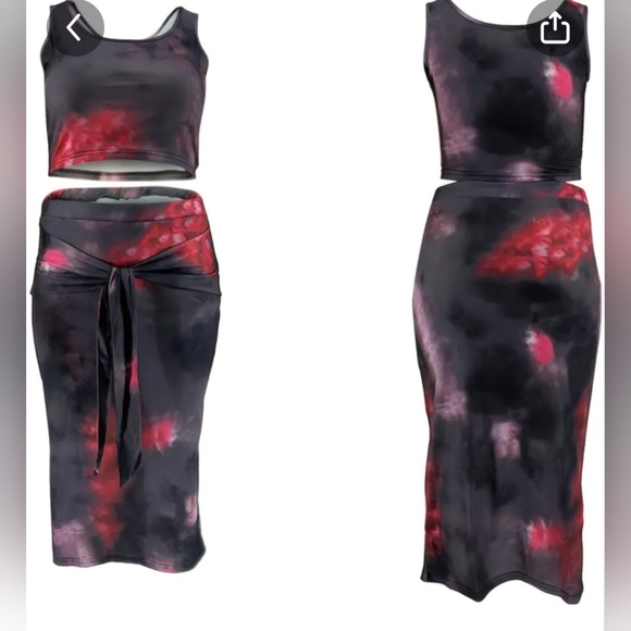 Womens plussize Tie Dye tank top & high waist skirt set 18 - Picture 3 of 4